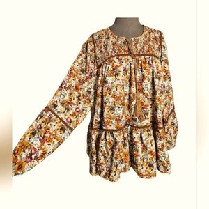 This & That Prairie Floral Holiday Babydoll Resort Wear Peasant Tunic Blouse XL